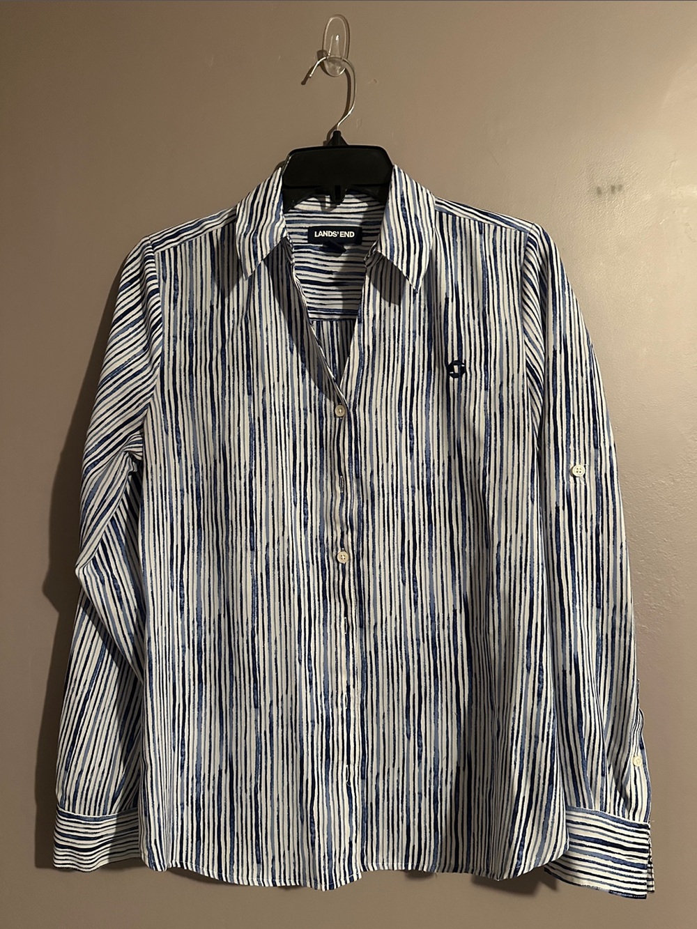 Chase Lands End Business Women's Striped Long Sleeve Crepe Blouse